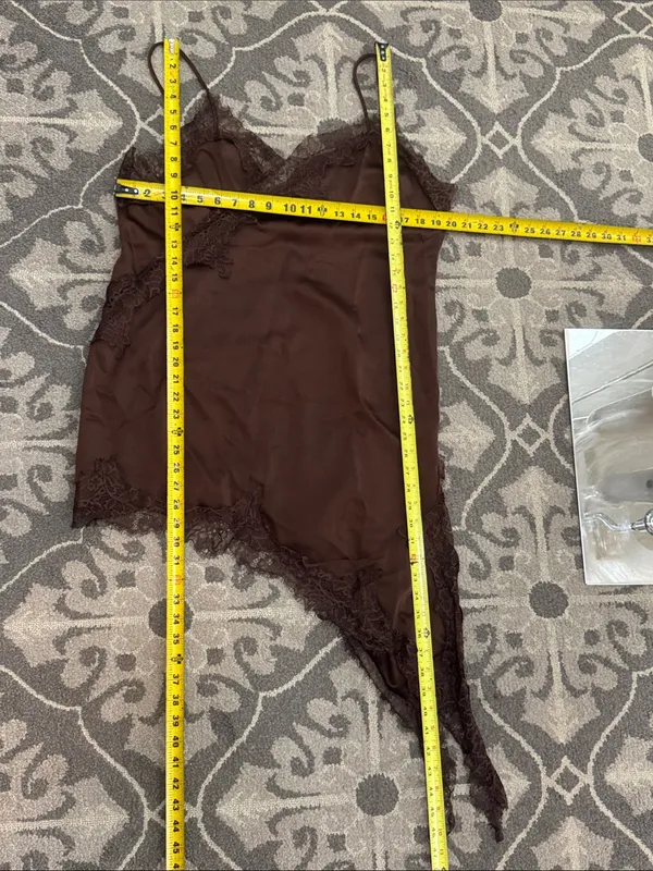 WOMAN STRAPPY SHORT SATIN ZW ASYMMETRIC LACE DRESS Size XL - Image 13