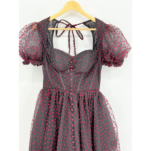 Heart Print Tulle Corset‎ Midi Dress Small Black Red Goth Coquette Prom Formal - Image 7