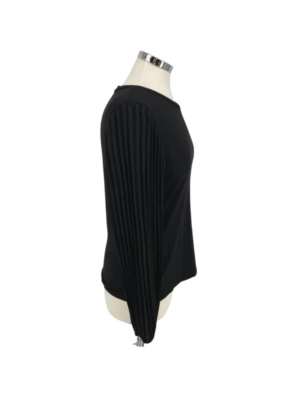T Tahari Pleated Puff Sleeve Blouse Black Size Small Elegant Minimalism - Image 8