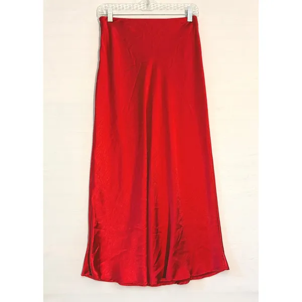 Princess Polly Red Satin Midi Skirt High Waisted Side Zip Size‎ US 4 AU/UK 8 - Image 2