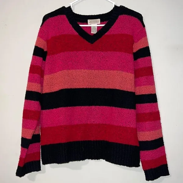 St John’s Bay large womens sweater pullover striped v-neck wool blend stretchy - Image 7