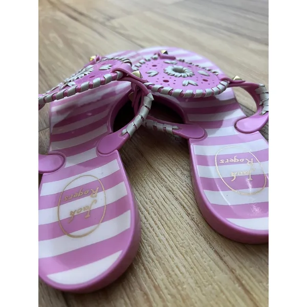 Jack Rogers Georgica Jelly Sandals Pink White Striped Whipstitch Studded Sz 7 - Image 3