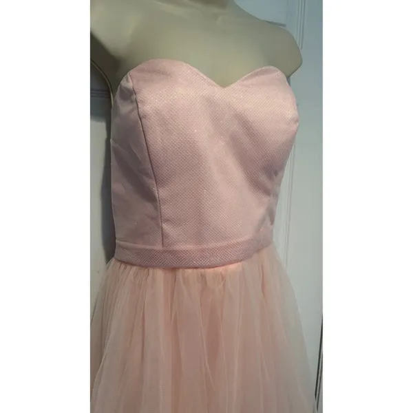 Pink Glitter Tulle Strapless Dress Corset Lace-Up Party Prom Mini 16 Formal Y2k - Image 6