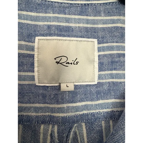 Rails Charli Shirt Womens Large Linen Blend Lake View Stripe Button Blue KKK10-2 - Image 2