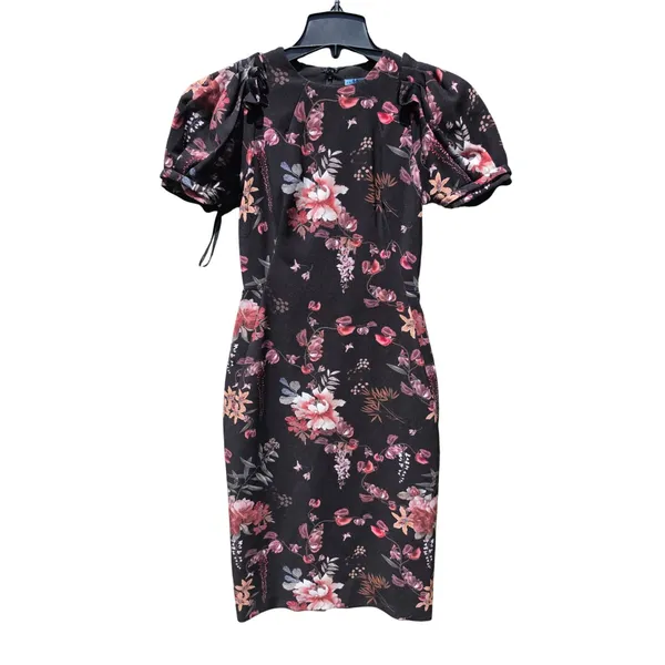 Antonio Melani NWT Tatum Dress Blackberry Ivory Floral Puff Sleeve Sheath Size 0 - Image 2