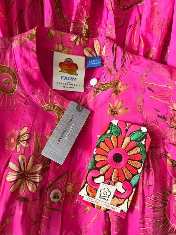NWT Farm Rio x Anthropologie Beaded Belt Puff Sleeve Pink Mini Dress Sz SP - Image 10