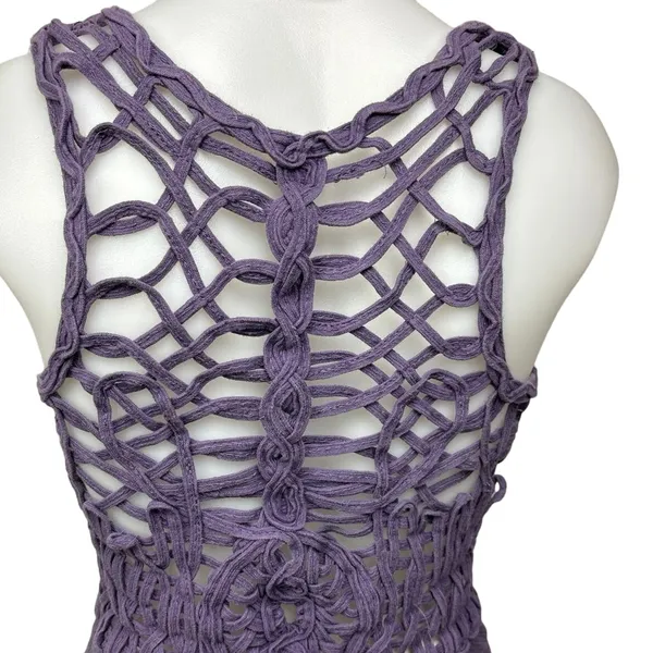 Free People Floral Cotton Purple Sleeveless Round Crochet Peplum Tank Top Size S - Image 9