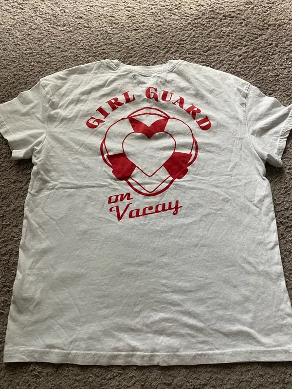 Women’s Bershka White Crewneck Tee with Red Lifesaver Chest Graphic - Image 3