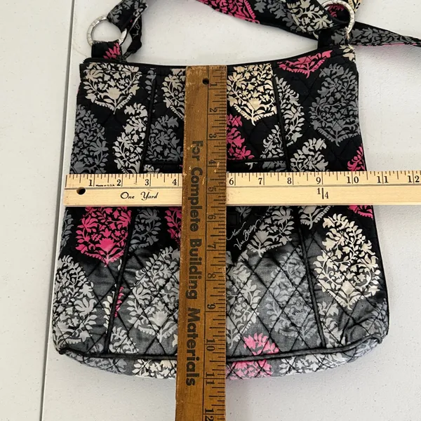 Vera Bradley Crossbody Bag Purse Quilted Black Pink Gray Floral Shoulder Bag‎ - Image 11