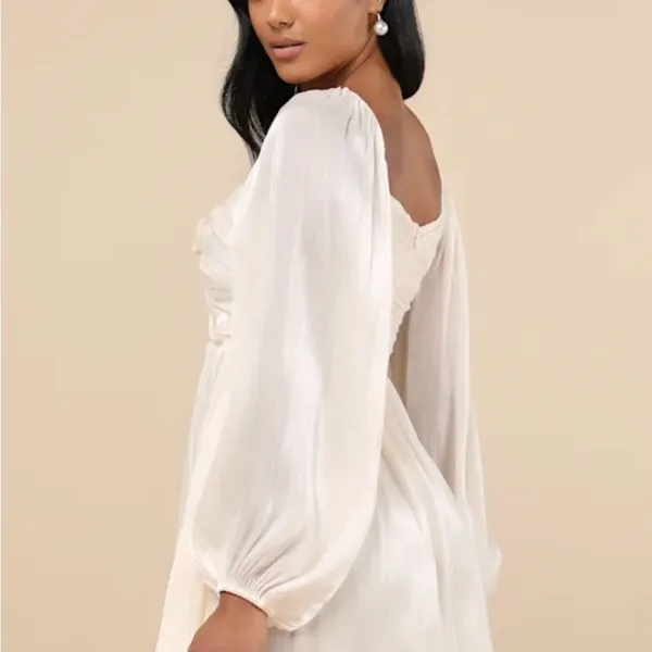 NWT Lulu's Cream Bishop Sleeve Sweetheart Mini Dress - Image 3