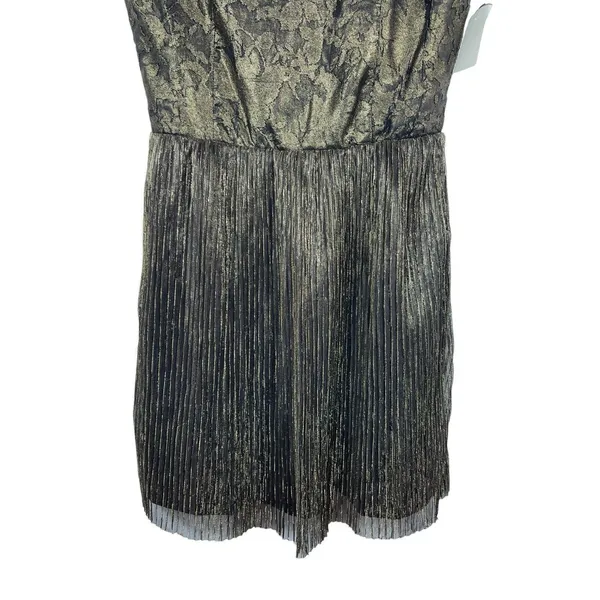 MM Couture By Miss Me Brown Gold Shimmer Lace Plunging Back A-line Dress S NWT - Image 6