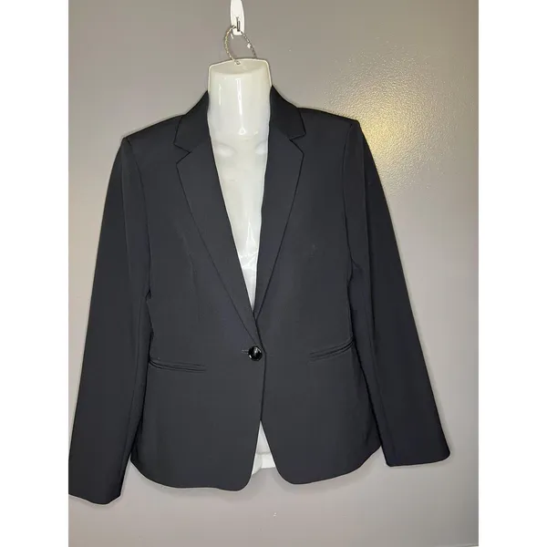 Express Blazer Womens 6 Black One Button Lined Stretch Notch Lapel Suit Jacket - Image 2