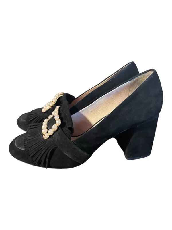 Louise et Cie Idali Black Suede Pearl Buckle Fringe Kiltie Pumps Size 9.5 - Image 3