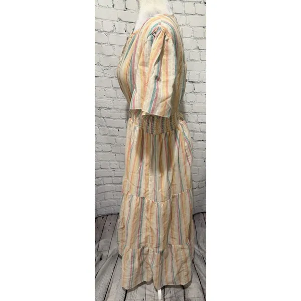 Dress Naoo Women’s Button Front Blue Striped Short Sleeves Maxi Dress Size XL - Image 3