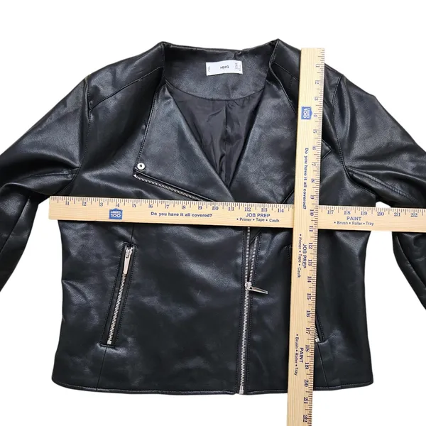 Mango MNG Faux Leather Biker Moto Jacket Womens Medium Black Zip - Image 10