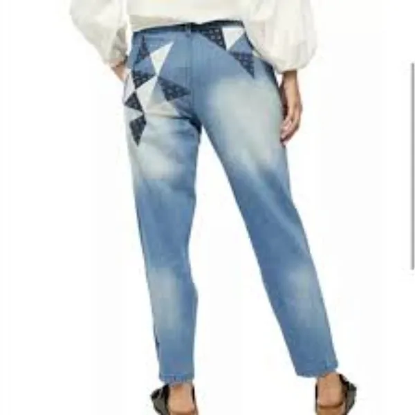 Free People We The Free Size 26 Down‎ to Earth Patchwork Jeans Light Wash Distressed - Image 6