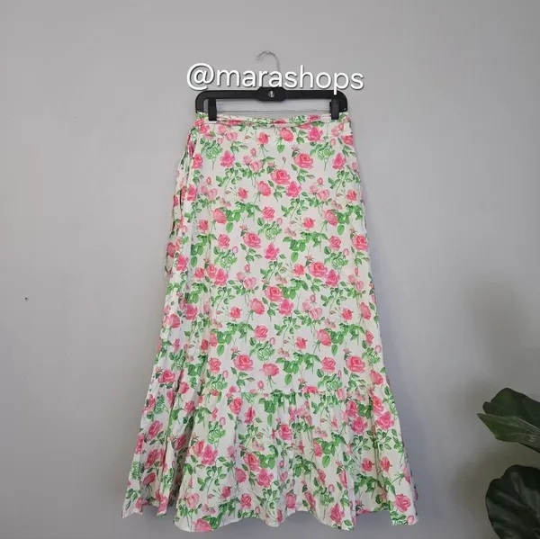 Hill House Mirabel Midi Wrap Skirt Pink Roses - Image 9