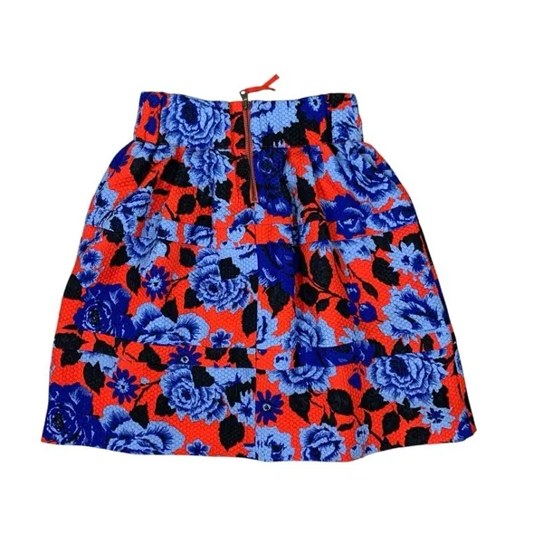 Anthropologie HD In Paris Lyanna Red Blue Floral A Line Mini Skirt Statement XS - Image 3