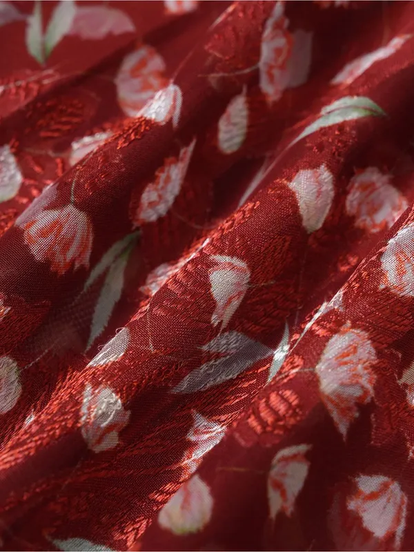 Rihoas Wine Red Floral Slip Midi Dress - Image 8