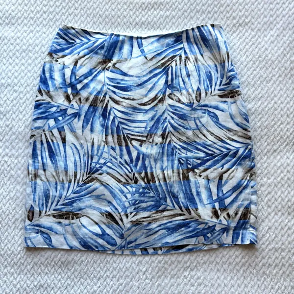 Tommy Bahama Monako Linen Leaf Mini Skirt 2 Blue Resort Coastal European Summer - Image 2