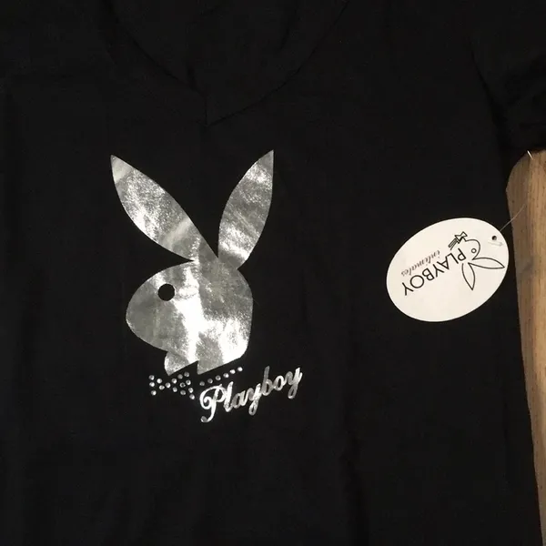 New Playboy Rare Vintage Pajamas Sleepwear Stretchy Soft Black/Silver Size Small - Image 2