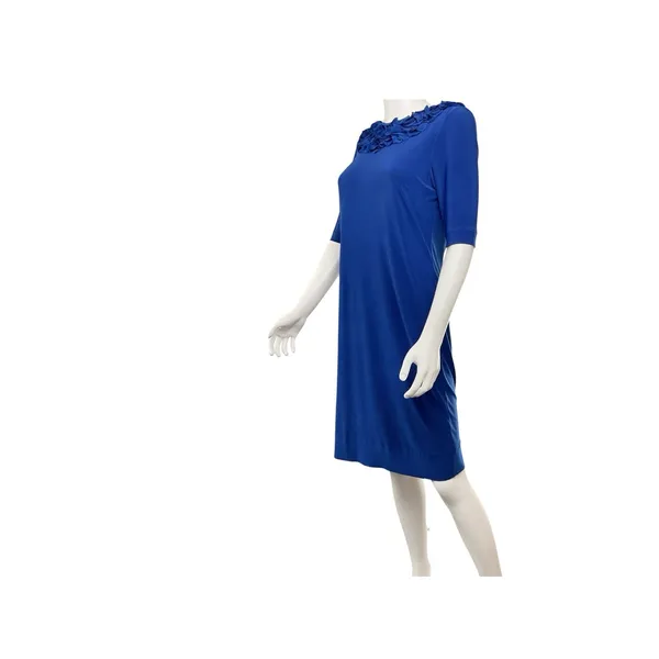TAYLOR Navy Blue Shift Dress Polyester Short Sleeve Rosette Collar Detail Sz 6‎ - Image 4