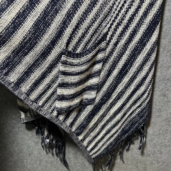 Billabong‎ Open Front Drape Cardigan Knit M Navy Blue White Striped Boho Fringe - Image 8