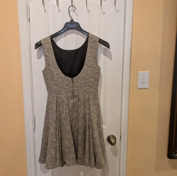 Anthropologie Paper Crown "Parkside" Sparkle Tweed Pleated Fit & Flare Dress S - Image 8