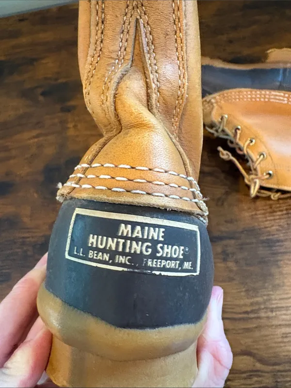 Vintage LL Bean Maine‎ Duck Rain Boots Tan Leather Brown Rubber Size 7 - Image 2