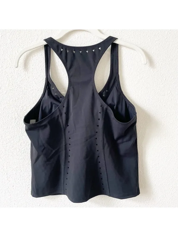 Gigi C Roberta Tank Top Black Size Large Laser Cut Cropped Athleisure Workout - Image 2