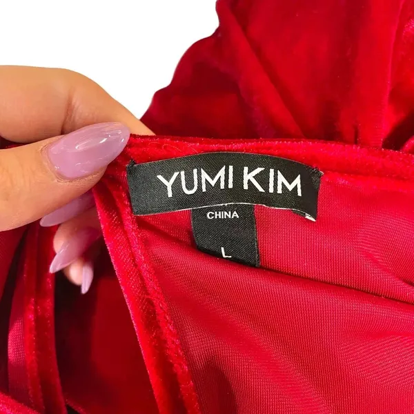 Yumi Kim Tie Me Over Red Velvet Dress Long Sleeve Wrap‎ Tie Size Large - Image 12