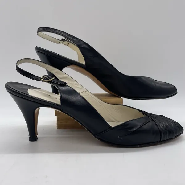 Vtg Stanley Phillipson Womens 9.5 SS‎ Heels Black Leather Slingback Open Toe USA - Image 2