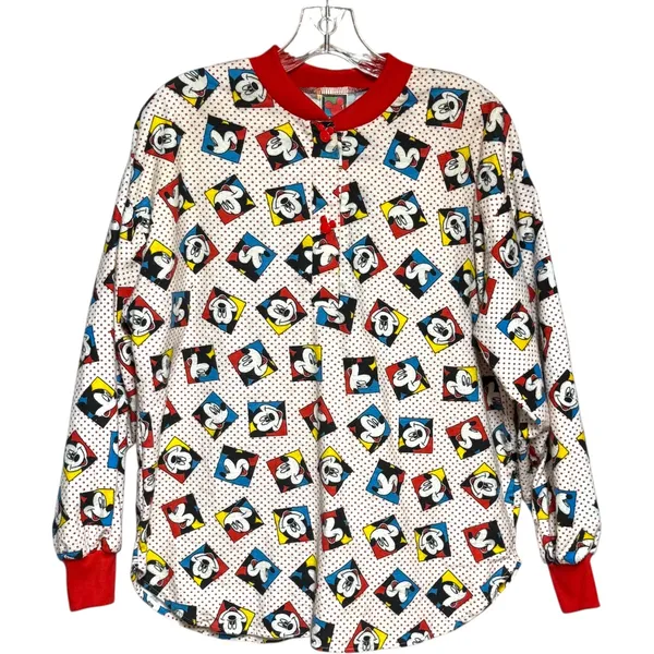 Mickey Unlimited Cotton Vintage 90s Pajama Lounge Set White Red Medium - Image 2