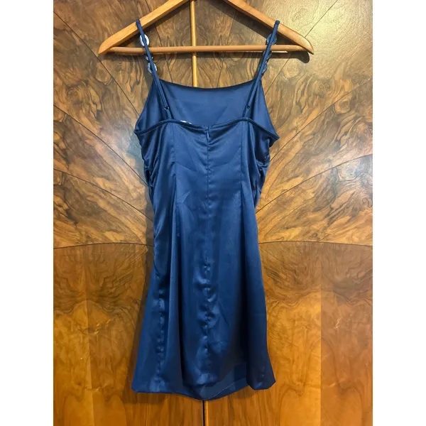 ZARA Satin Mini Slip Dress GORGEOUS COLOR Chain Straps Midnight Blue Size XS - Image 3