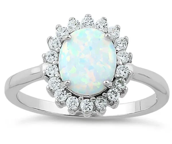 Sterling Silver SIZE 6 925 Oval White Lab Opal CZ Ring - Image 3
