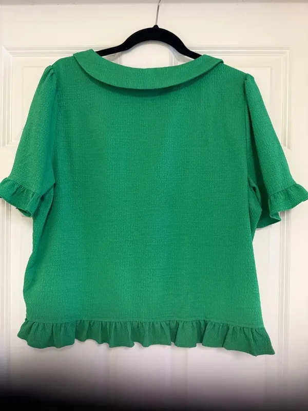 SHEIN Clasi Elegant Women V-Neck Blouse With Ruffle Trim Short Sleeve Top Sz XL - Image 8