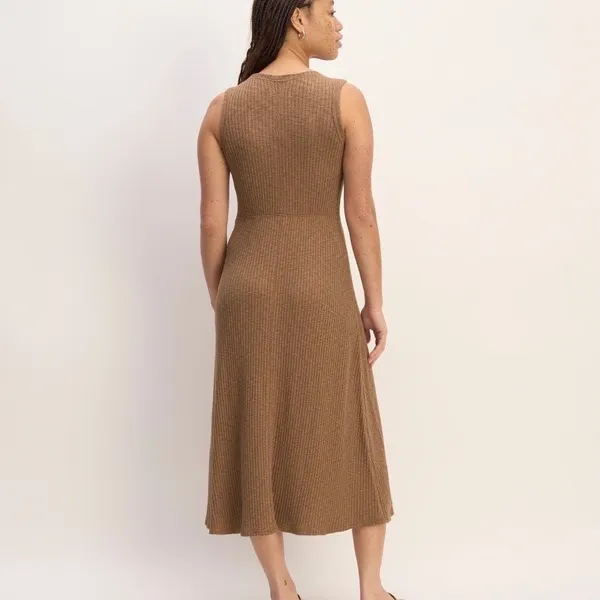 Everlane Dress Womens Medium Sleeveless Organic Cotton Ribbed Knit Stretch Brown - Image 2