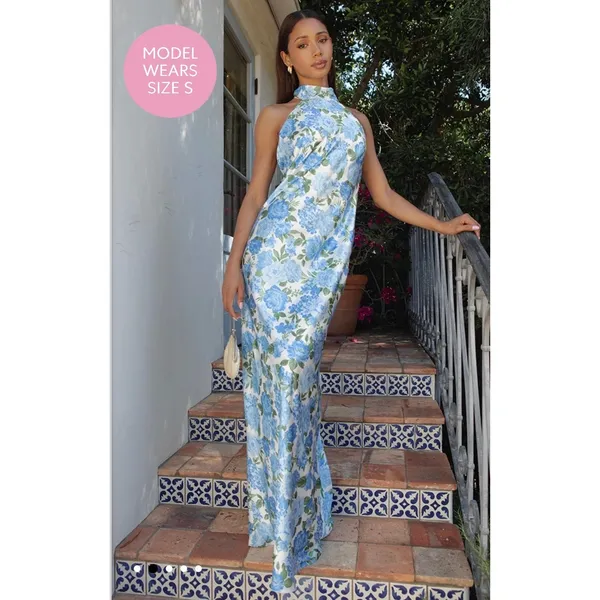 Show Me Your MuMu Lisa Maxi Dress Cottage Floral Blue Size Small - Image 3