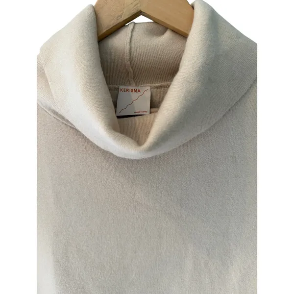 Kerisma Oversized Sweater Vest Cream Angora Blend Mock Neck Pocket S/M - Image 3