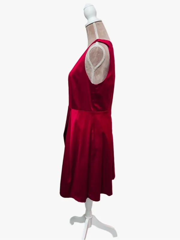 PARIS SUNDAY Red Sateen V Neck Dress Sleeveless Fit Flare Women’s Sz L Cocktail - Image 6