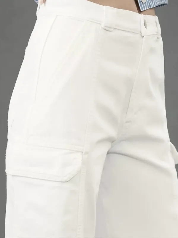Hudson Jeans Anthropologie High Rise Wide Leg Cargo Pants White Size 30 - Image 4