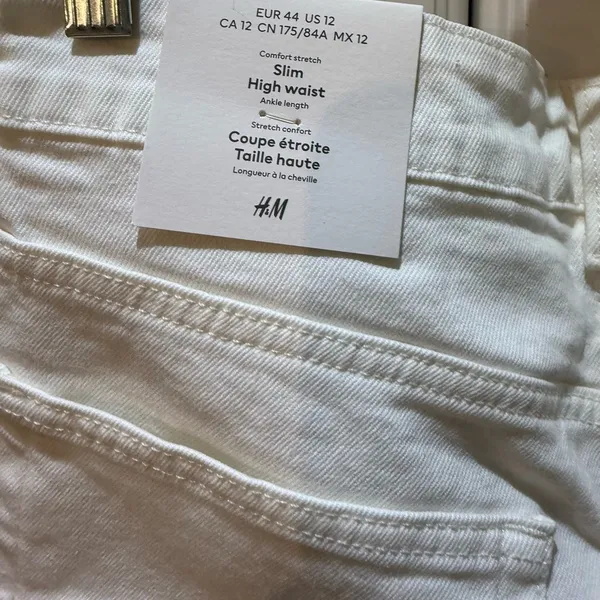 H&M White Slim Leg High-Waist Jeans Classic Denim 12 - Image 2