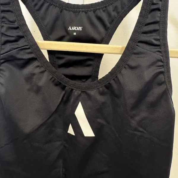 AARMY‎ Black Racerback Sports Bra Medium Logo Activewear Workout Top - Image 4