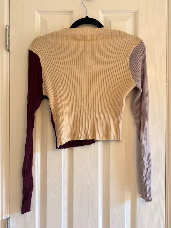 Find Me Now‎ Free People Bowie Color Block Dark Mauve Long Sleeve Shirt Medium - Image 4