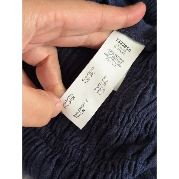 Dex Smocked Jumpsuit Size Medium Navy Linen Blend Adjustable Straps NEW Blue - Image 7