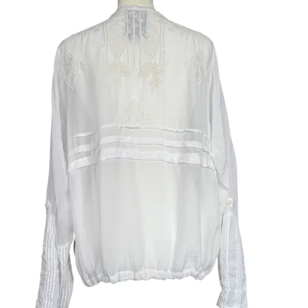 Johnny Was‎ White Embroidered Long Sleeve Sheer Blouse Sz M - Image 8