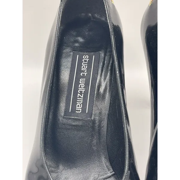 Stuart Weitzman Women's Patent Leather Pumps Shoes Black And Gold Size 7 Bin E‎ - Image 3