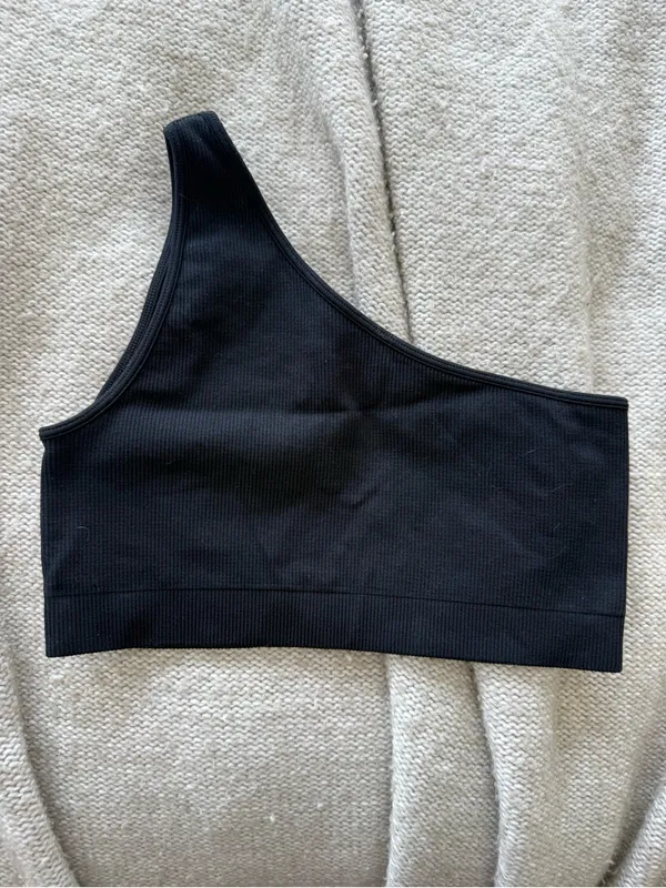 SET Active Size Small Sculptflex One-Shoulder Black Ribbed Bralette - Image 4