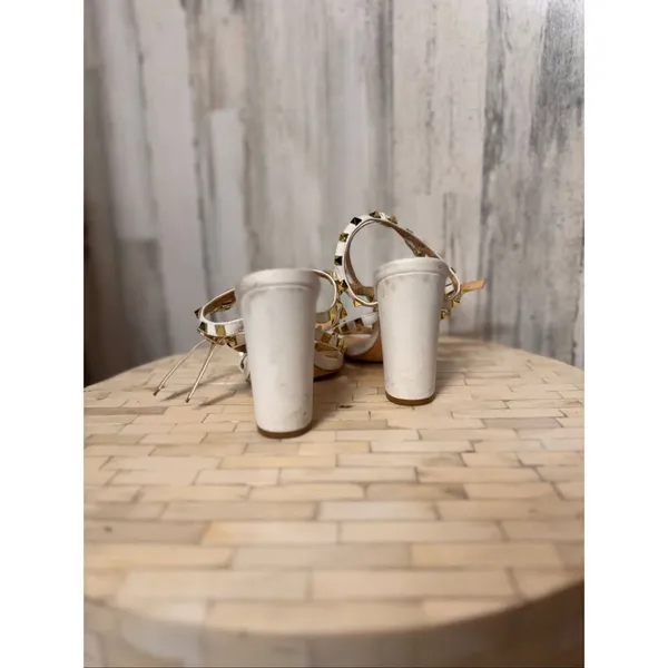 Qupid White Studded Block Heel Sandals Gold Stud Strappy Heels Womens Size 7 - Image 8