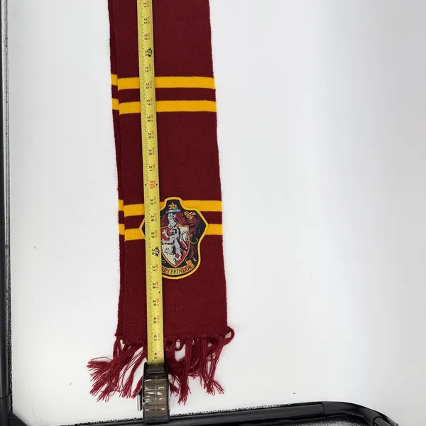 Harry Potter Gryffindor Scarf Maroon Gold Striped House Crest Fringed Knit Scarf - Image 2